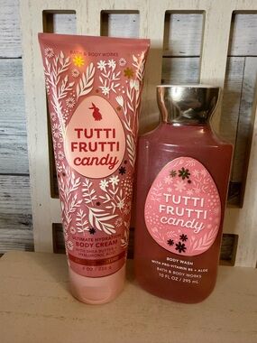 Bath & Body Works TUTTI FRUTTI CANDY Easter Shower Gel Wash & Body Cream Lot X 2